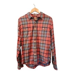 Lucky Brand Red and Gray Casual Button Down Plaid Shirt